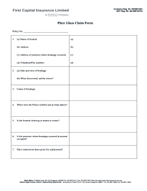 Plate Glass Claim Form