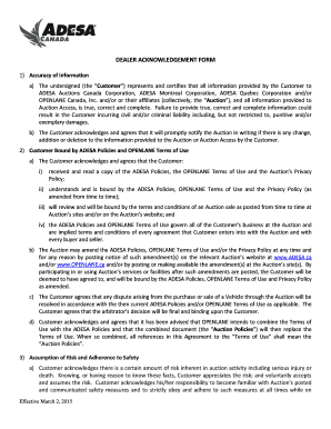 Dealer Acknowledgement Form