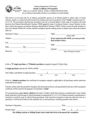 Indiana Resale Certificate of Exemption