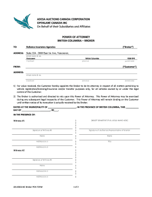 British Columbia Broker Power of Attorney