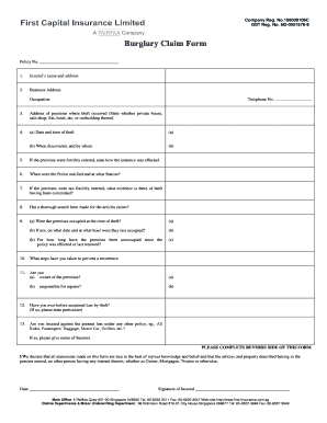 Burglary Claim Form