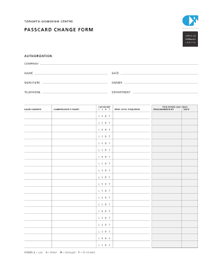 Toronto Dominion Passcard Change Form