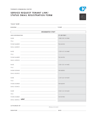 Toronto Dominion Centre Service Request Tenant Link Registration Form