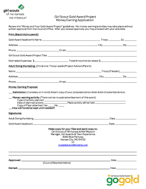Girl Scout Gold Award Money Earning Application