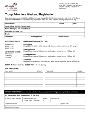 Girl Scouts Troop Adventure Weekend Registration