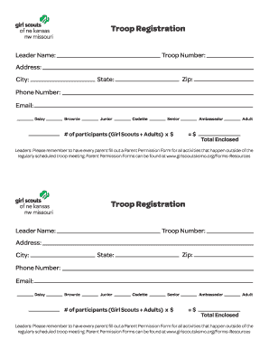 Girl Scouts Troop Registration Form