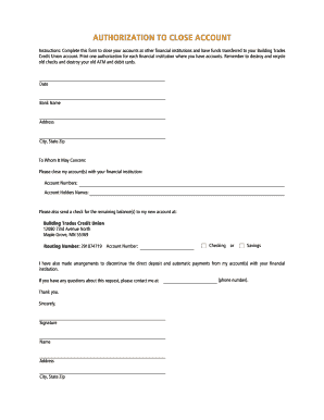 Authorization to Close Account