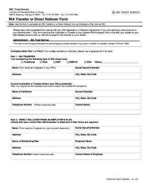 IRA Transfer or Direct Rollover Form