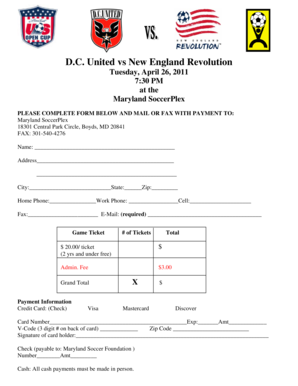 Maryland SoccerPlex Ticket Order Form
