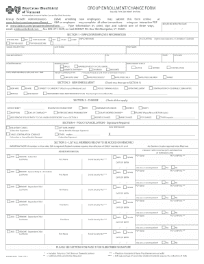 Blue Cross and Blue Shield of Vermont Group Enrollment Form