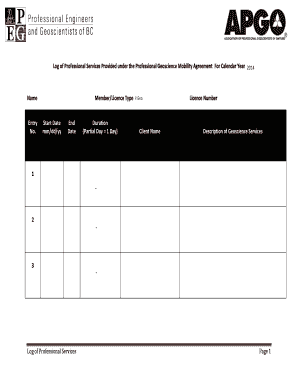 Professional Geoscience Services Log