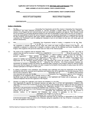 Miss Outstanding Teen Competition Application and Contract