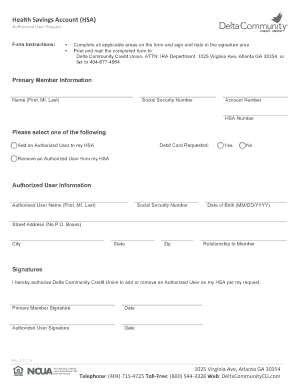 Health Savings Account Authorized User Request Form