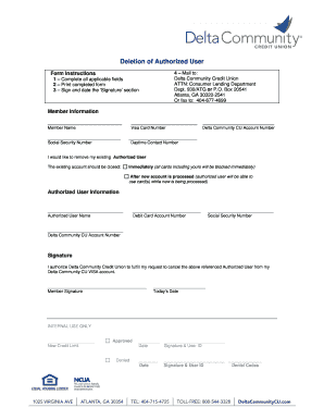 Delta Community Credit Union Authorized User Deletion Form