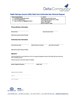 HSA Debit Card Authorized User Removal Request