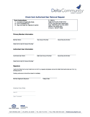 Authorized User Removal Request