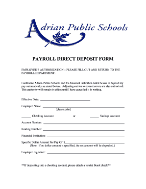 Payroll Direct Deposit Form