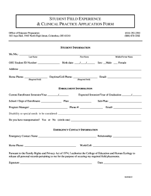 Student Field Experience Application Form