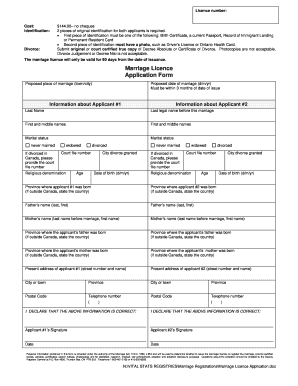 Ontario Marriage Licence Application Form