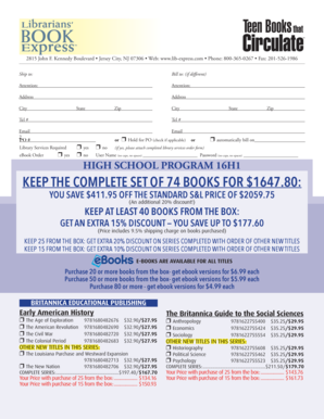 High School Program 16H1 Book Order Form