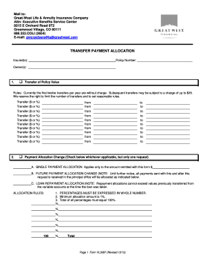 Transfer Payment Allocation Form