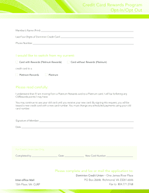 Dominion Credit Union Credit Card Rewards Program Opt-In/Opt-Out Form