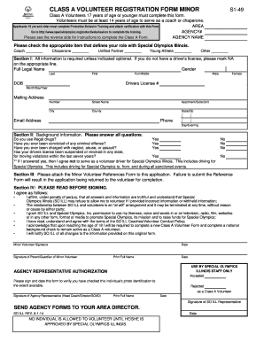 Class A Volunteer Registration Form for Minors