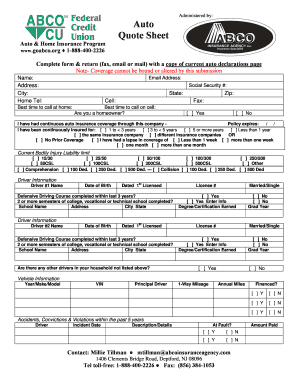 Auto Insurance Quote Request Form