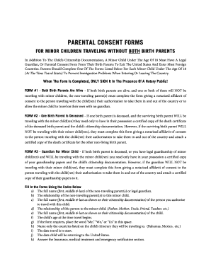 Parental Consent Form for Minor Child Travel
