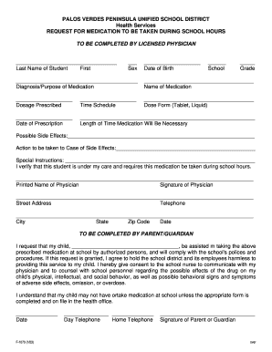 Request for Medication During School Hours