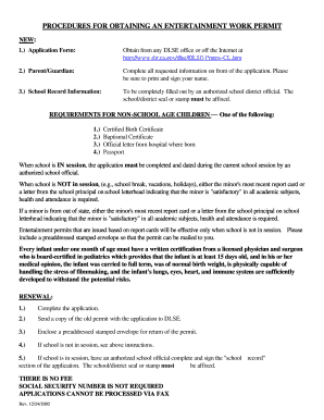 California Entertainment Work Permit Application