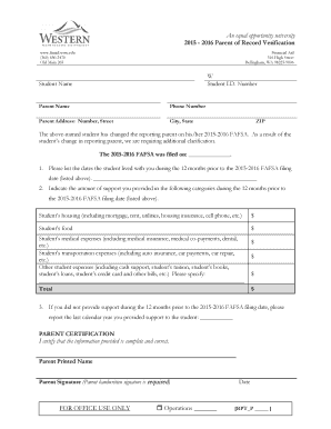 2015-2016 Parent of Record Verification Form