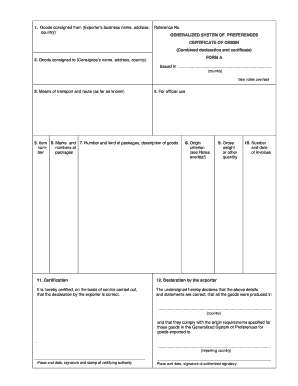 Generalized System of Preferences Certificate of Origin Form A