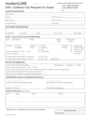 Elite Collector Car Insurance Quote Request