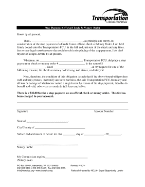 Stop Payment Agreement for Official Check