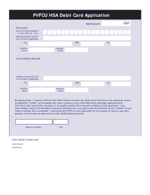 PVFCU HSA Debit Card Application