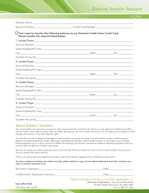 Balance Transfer Request Form