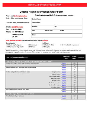 Ontario Health Information Order Form