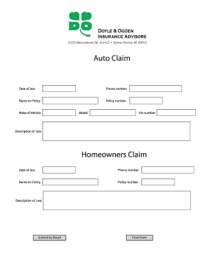 Auto and Homeowners Claim Form