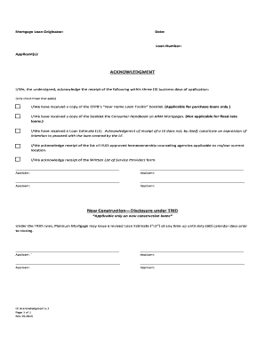 Mortgage Loan Acknowledgment Form