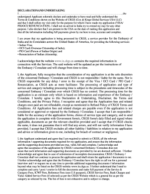 Declaration and Undertaking for Indian Visa Services
