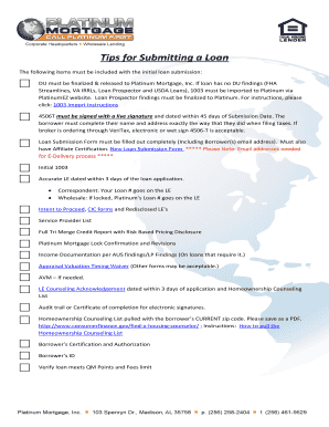 Tips for Submitting a Loan - Platinum Mortgage Inc