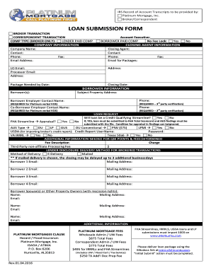 Platinum Mortgage Loan Submission Form