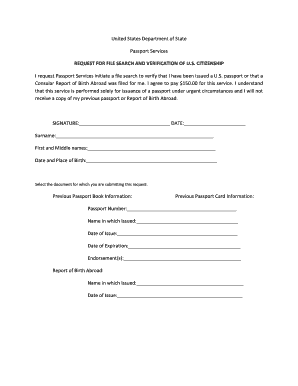 US Passport File Search Request