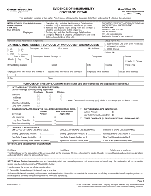 Evidence of Insurability Coverage Detail Form