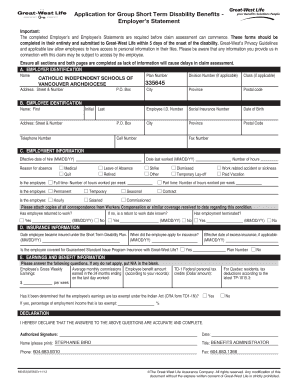 Employer Statement for Group Short Term Disability Benefits