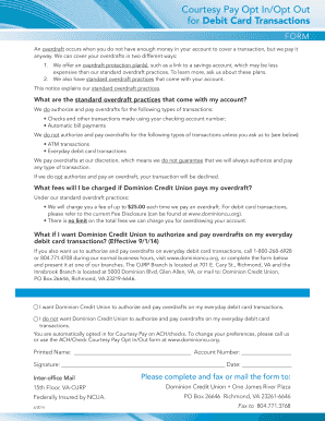 Debit Card Courtesy Pay Opt In/Out Form