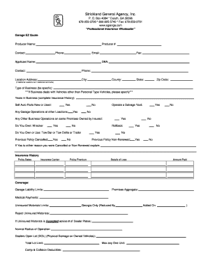 Garage Insurance Quote Form