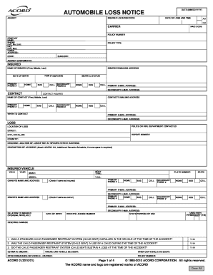 Automobile Loss Notice Form