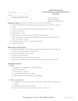Dehydration Gastroenteritis Observation Form